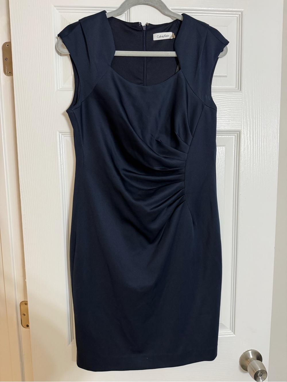 Calvin Klein Navy Ruched Cap-Sleeve Sheath Dress
